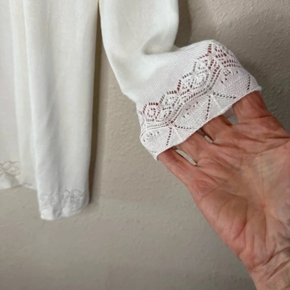 Loft Open Front Cardigan Rayon Lacey Off White 3/4 Sleeves Women’s Size Small - Picture 3 of 10